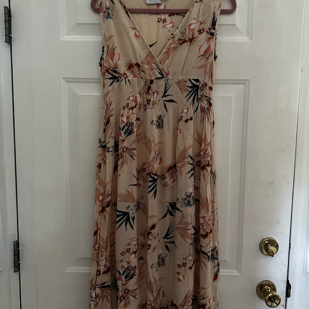 Rays Sun  Cream floral Sleeveless Dress medium